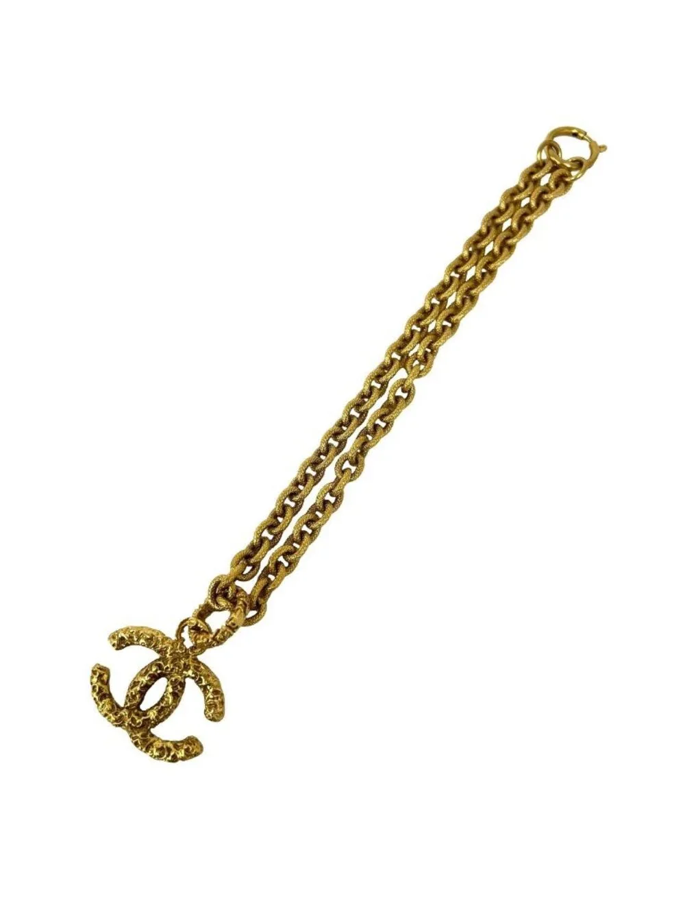 Chanel With Rice 93A Vintage CC Logo Lava Motif Chain Necklace Gold